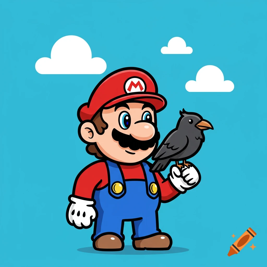 Vector illustration of Super Mario holding a crow