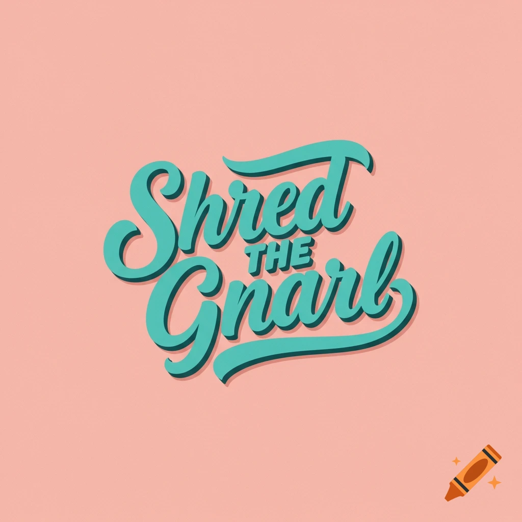 Teal cursive text reads "Shred THE Gnarl" on a pink background.