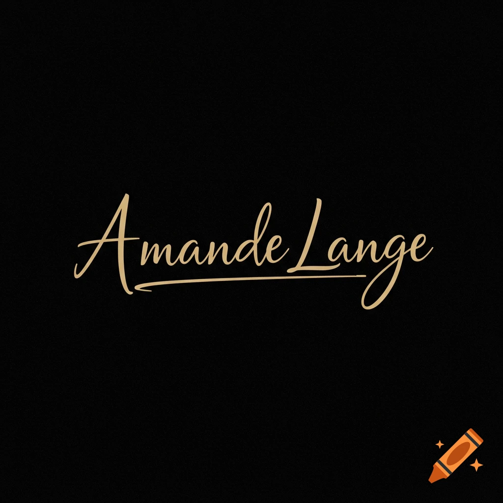 Golden signature of Amande Lange on a black background.