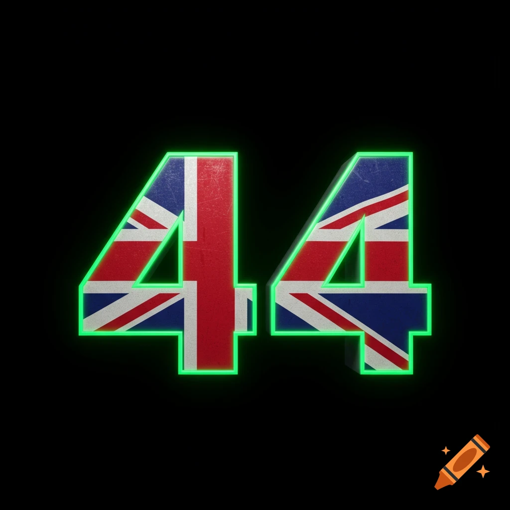 Number 44 textured with the Union Jack flag and outlined in neon green on black.