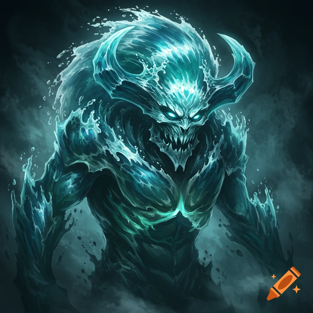 Monstrous fantasy creature made of swirling blue water