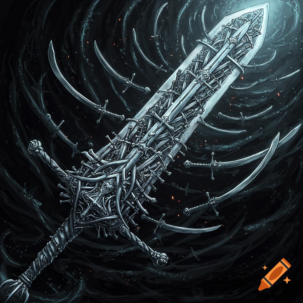 A massive sword forged from smaller swords, surrounded by flying blades.