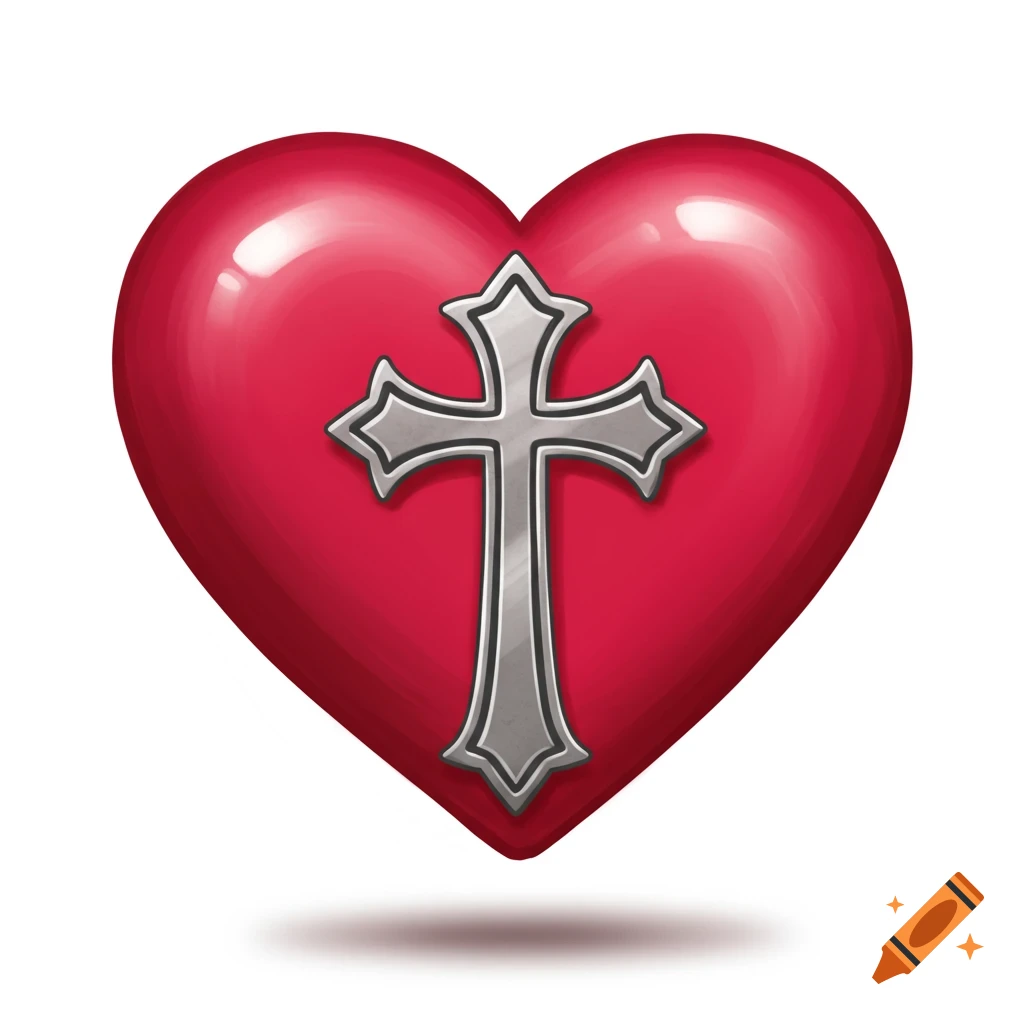 A red heart with a silver cross