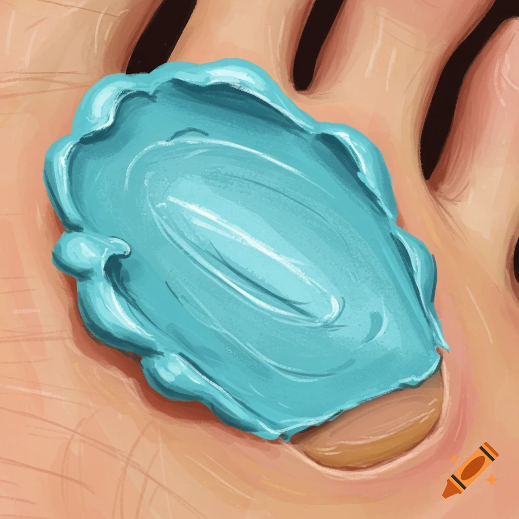 Blue substance covers skin and a nail.