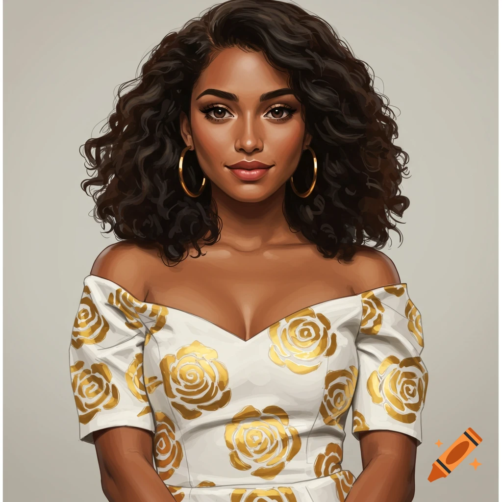 A woman with dark curly hair and olive skin is wearing a white off-the ...