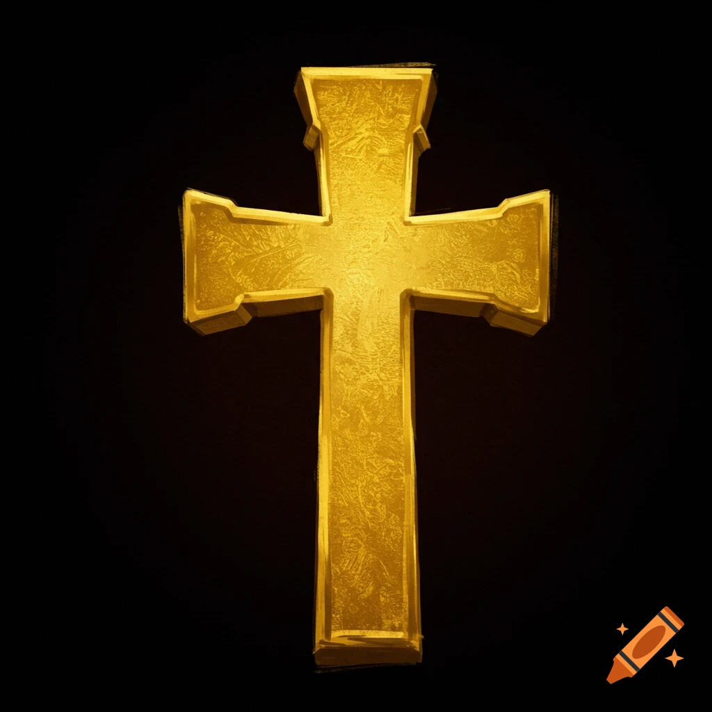 A golden cross on a black background.