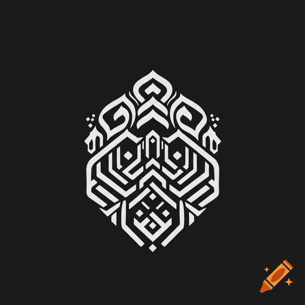 Abstract white design resembling Islamic calligraphy on a black background.