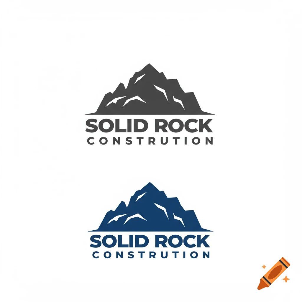 Two versions of the Solid Rock Construction logo featuring a stylized mountain.