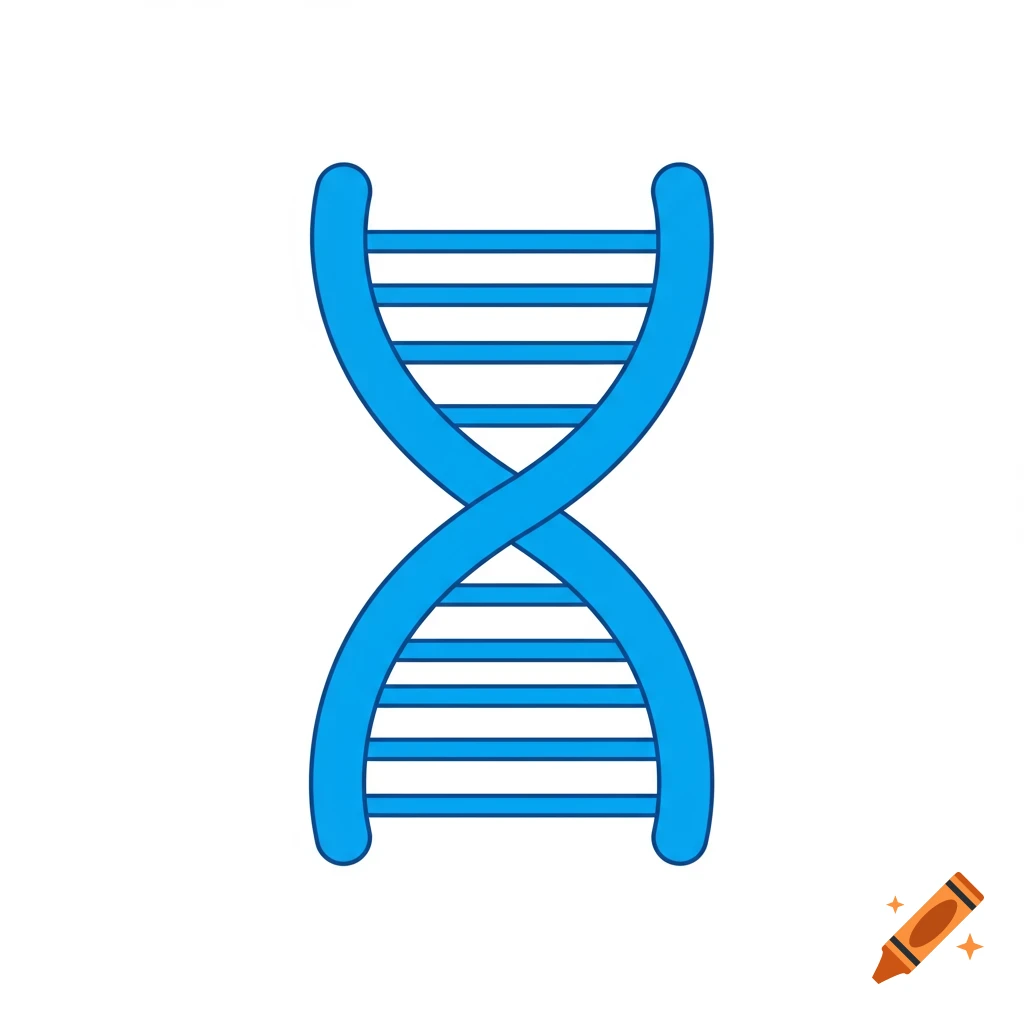 A blue double helix icon on a white background.