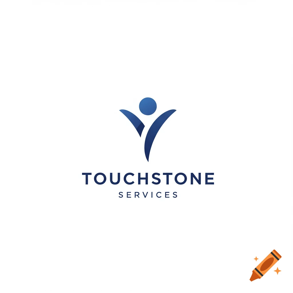 A logo featuring a blue abstract figure resembling a person with raised arms above the words "TOUCHSTONE SERVICES" in blue text on a white background.