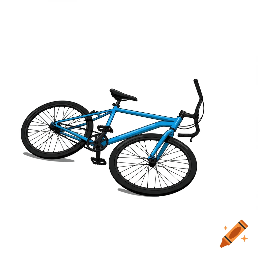 A blue bicycle lying on its side in a vector graphic style.