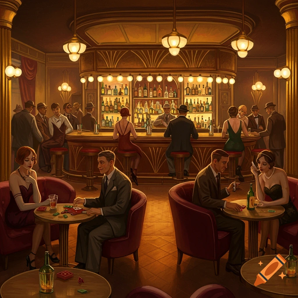 people gathered in a dimly lit bar