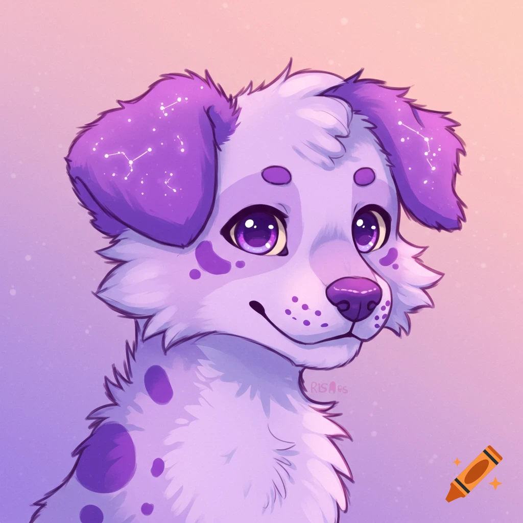 Purple dog fursona with spots and constellation patterns