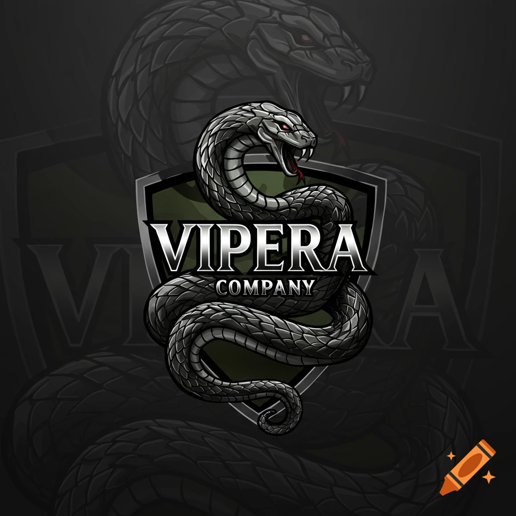 Logo of a grey snake wrapped around a shield with Vipera Company text.