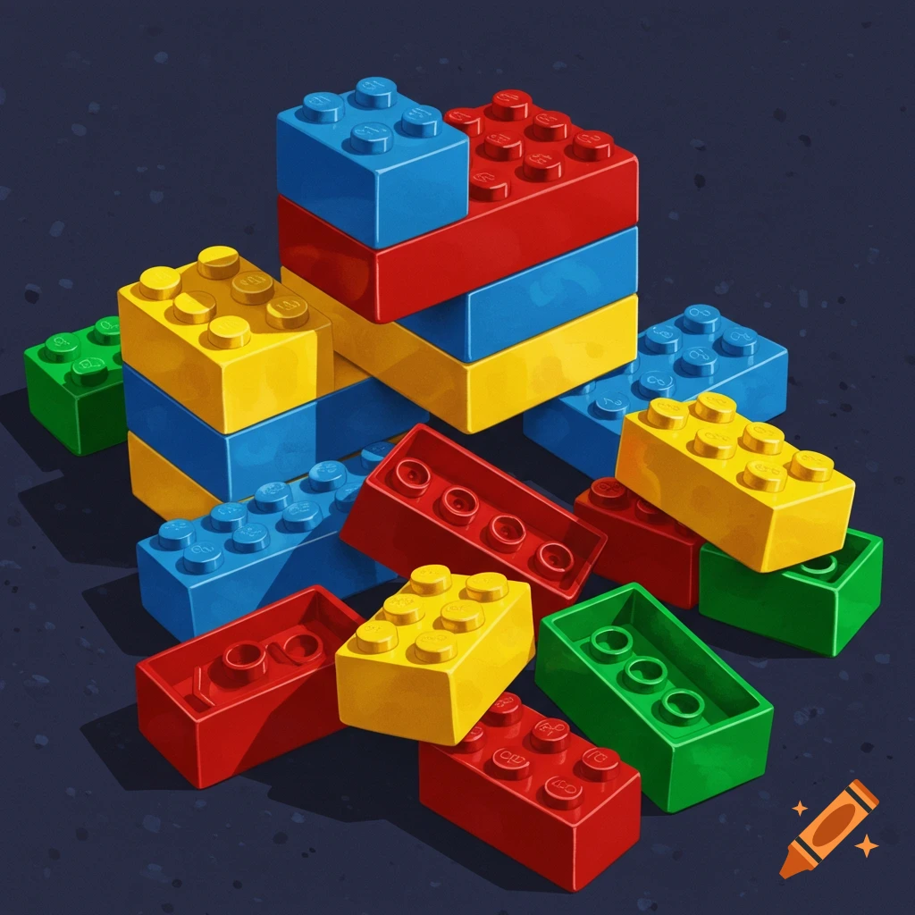 A pile of colorful Lego bricks.