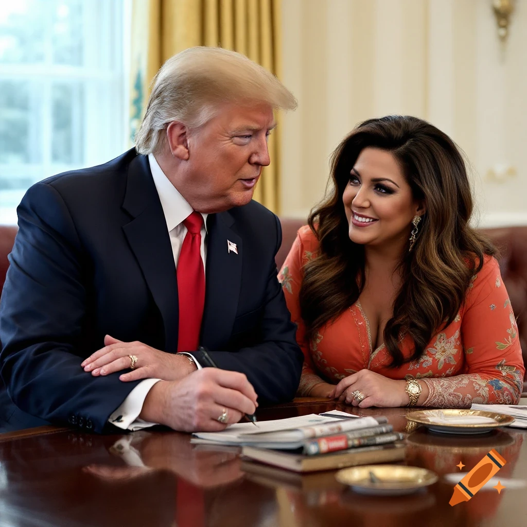 Donald Trump sits at a desk with Abby Lee Miller.