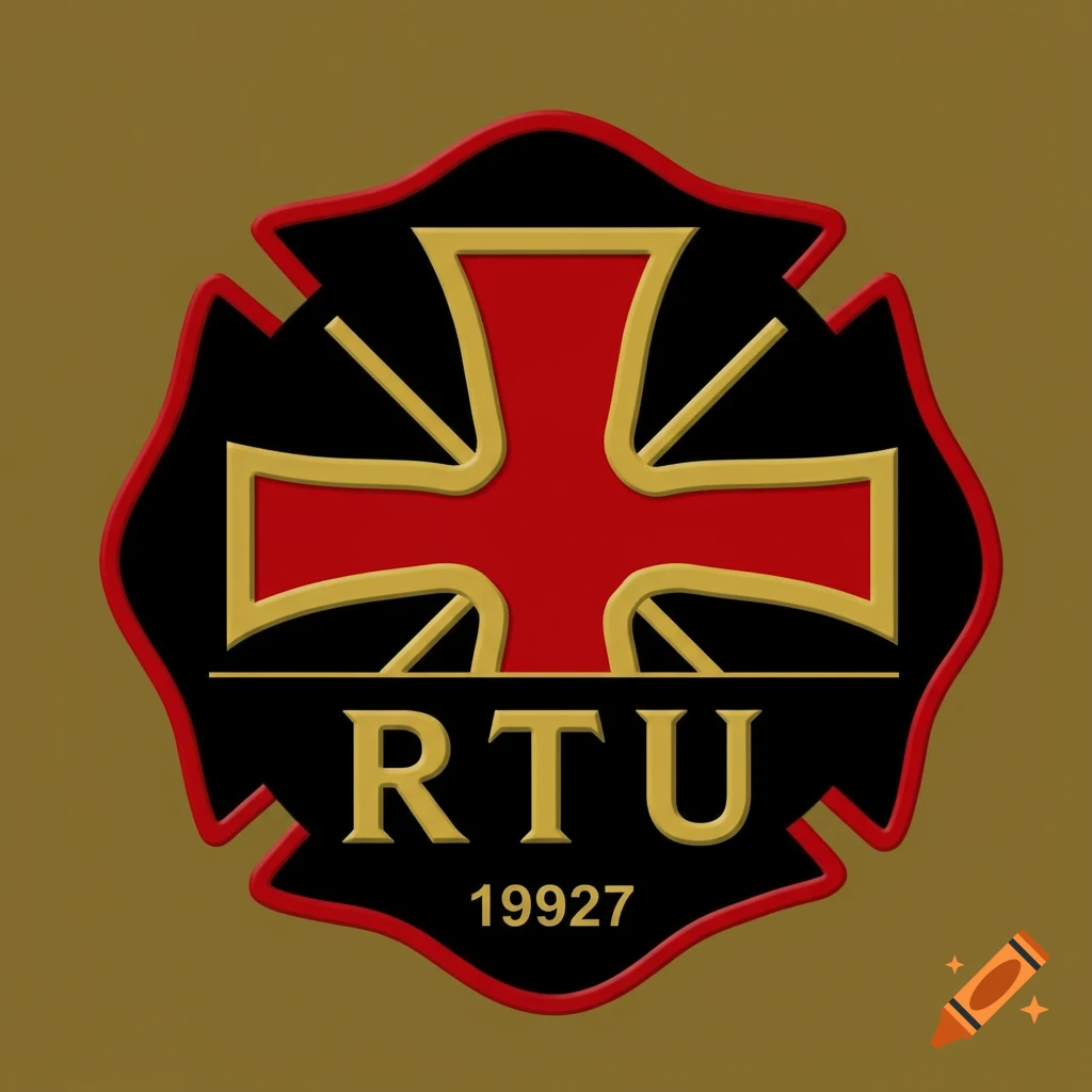 A red and gold Maltese cross logo with the letters RTU and numbers 19927 on a black background.