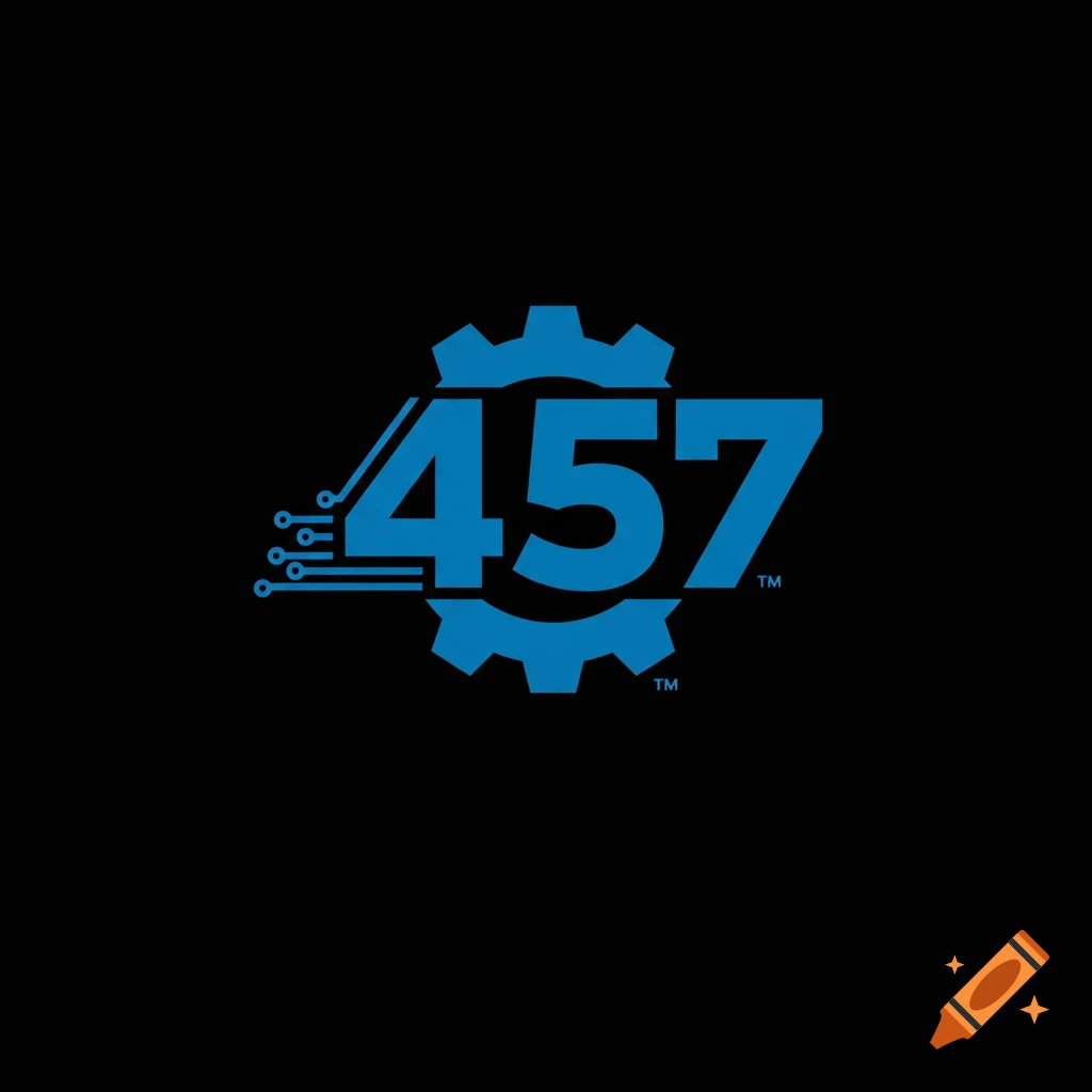 Blue logo with number 457, a gear, and circuit board design on a black background.