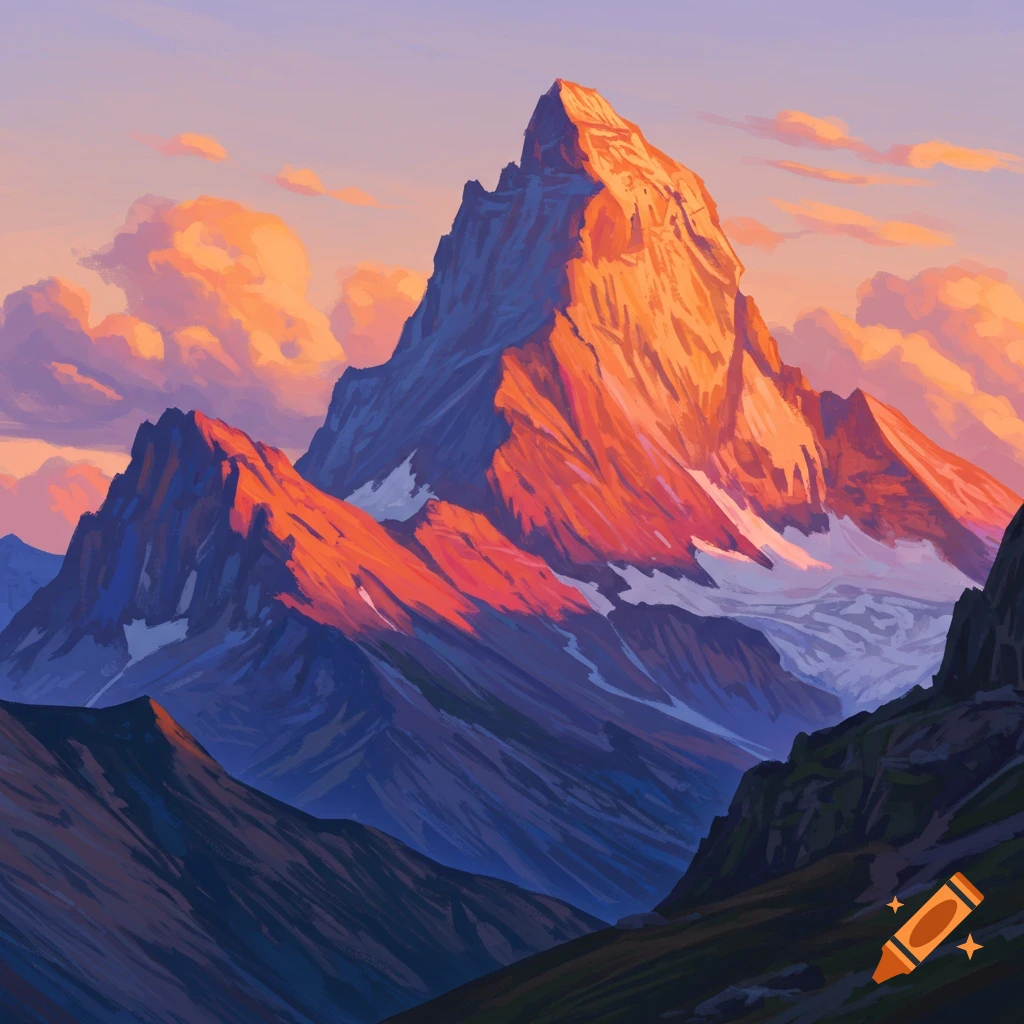 Mountains at sunset with clouds