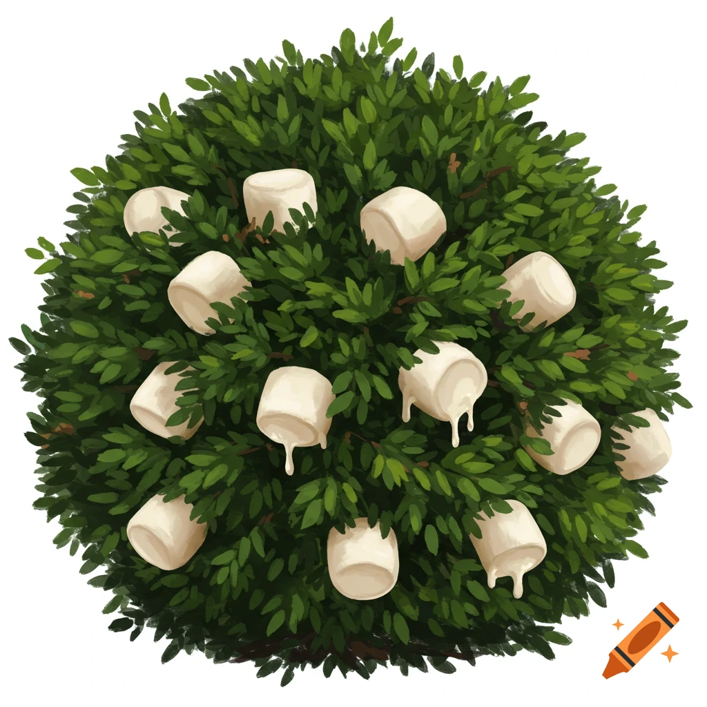 A bush with marshmallows growing as fruit