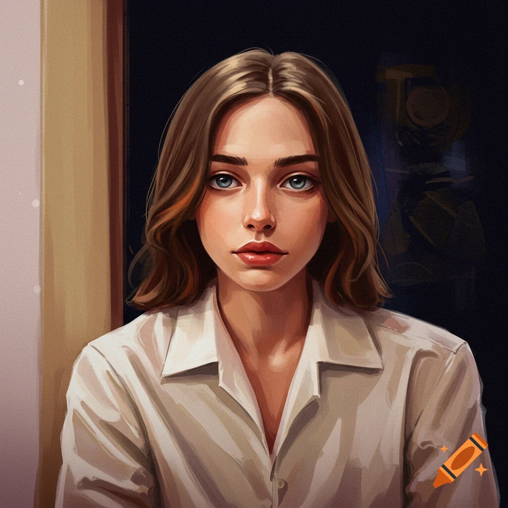 Portrait of a young woman with blue eyes wearing a white shirt