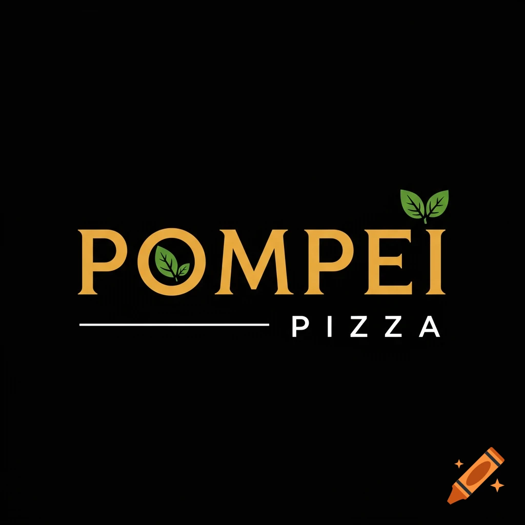 Logo for Pompei Pizza with a basil leaf