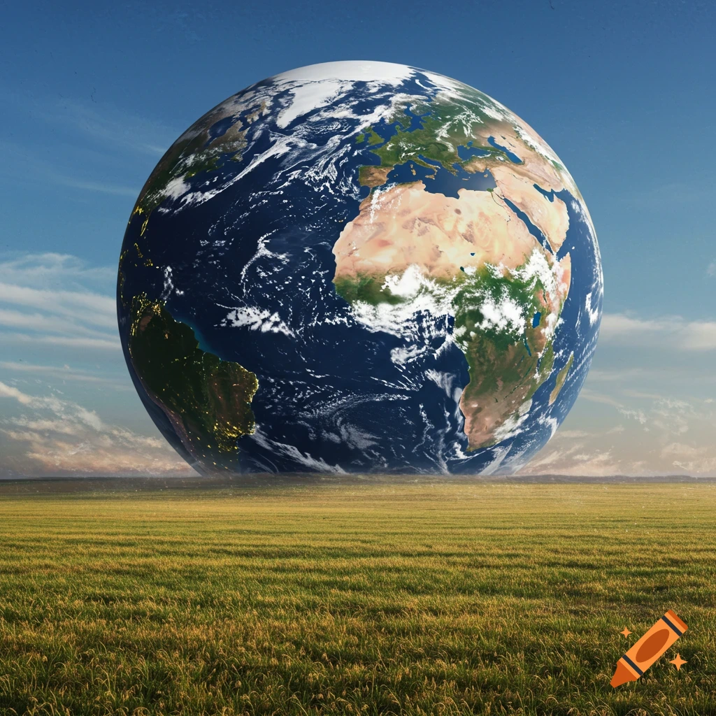 The Earth suspended low over a field.