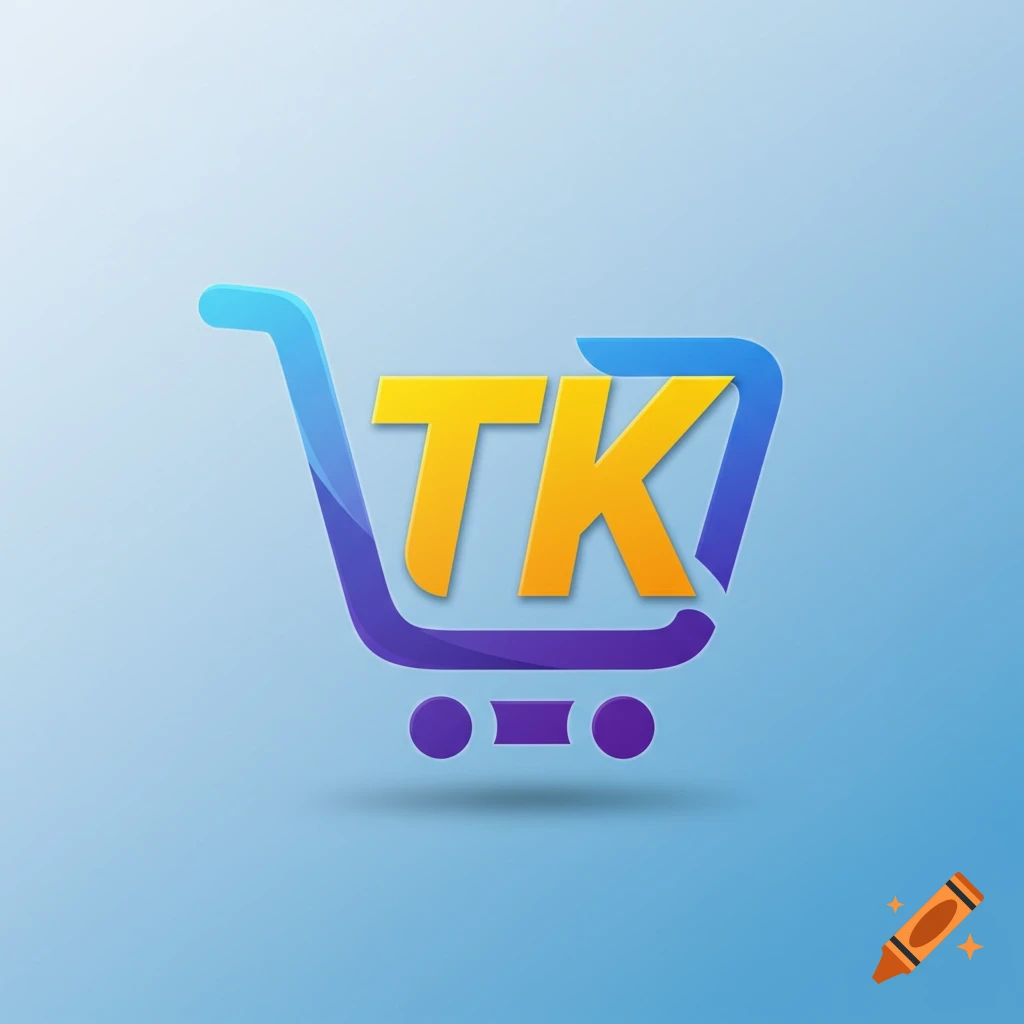 Logo with stylized shopping cart and the letters TK inside