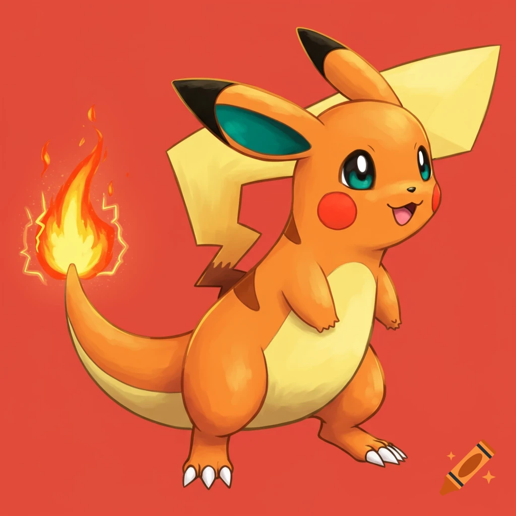 A creature that is a fusion of Charmander and Pikachu.