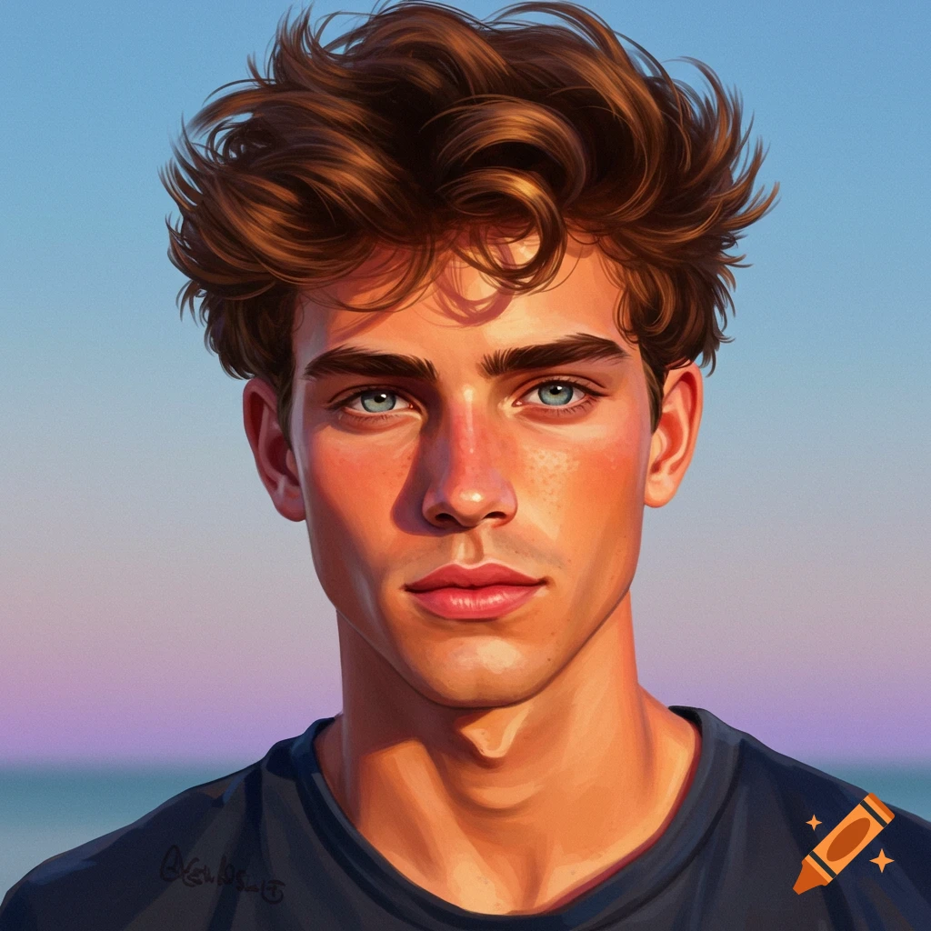 Handsome man with wavy blonde hair and blue eyes on craiyon