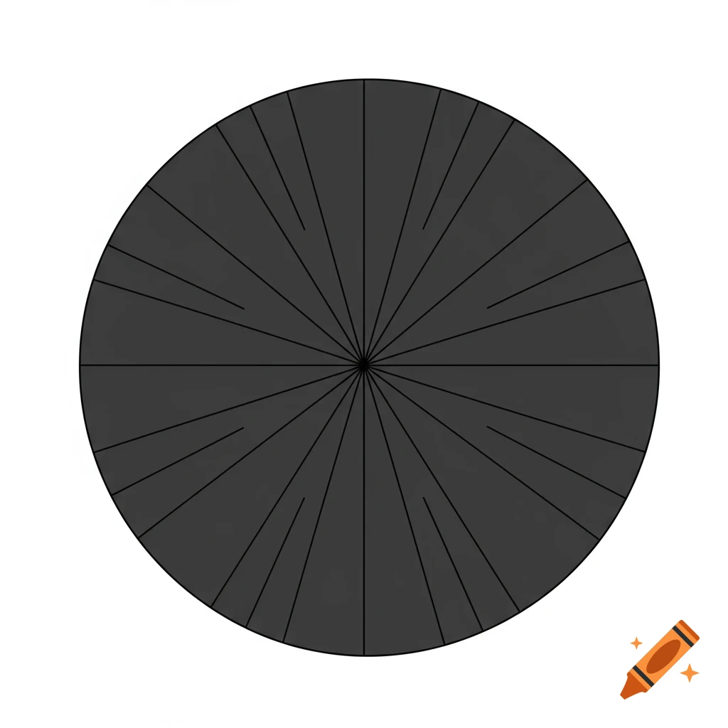 A dark gray circle divided into uneven segments by black lines radiating from the center.