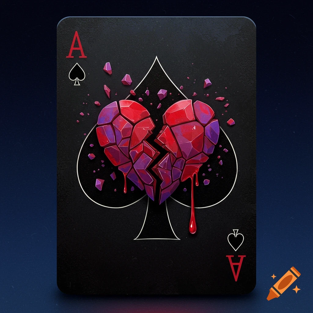 Ace of spades playing card with a broken geometric heart symbol.
