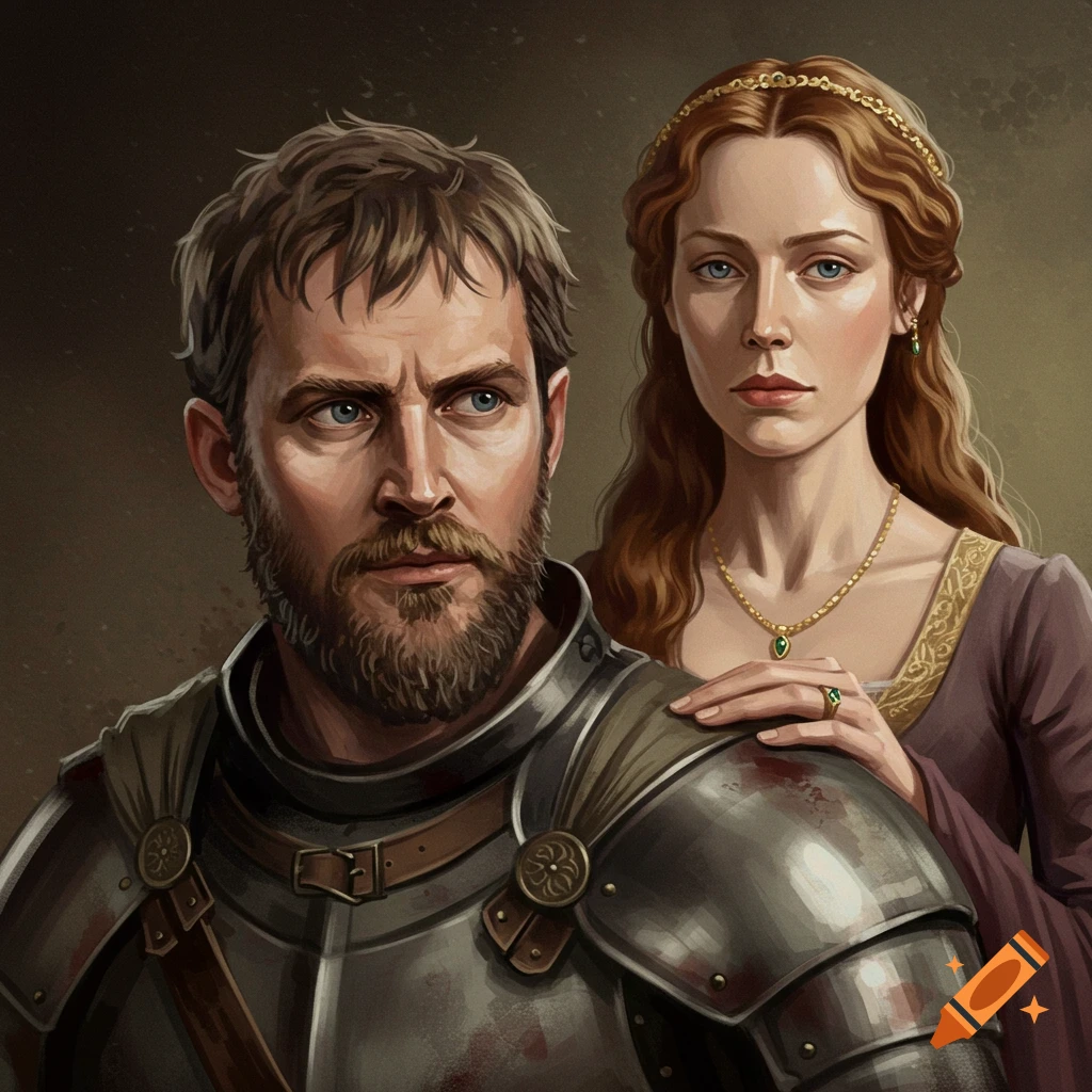 Macbeth and Lady Macbeth discussing the witches' prophecy. on Craiyon