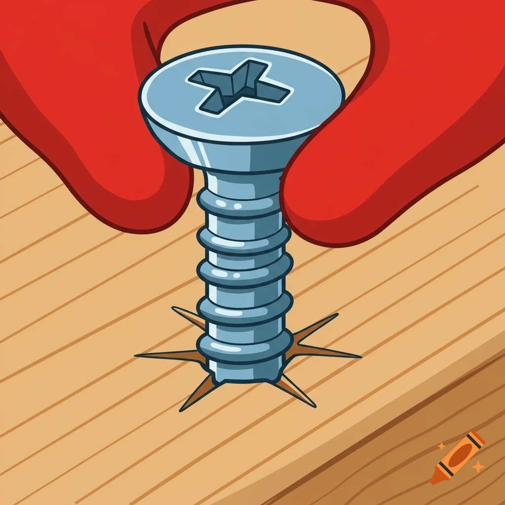 Close-up clipart illustration of a screw being screwed into a piece of wood.
