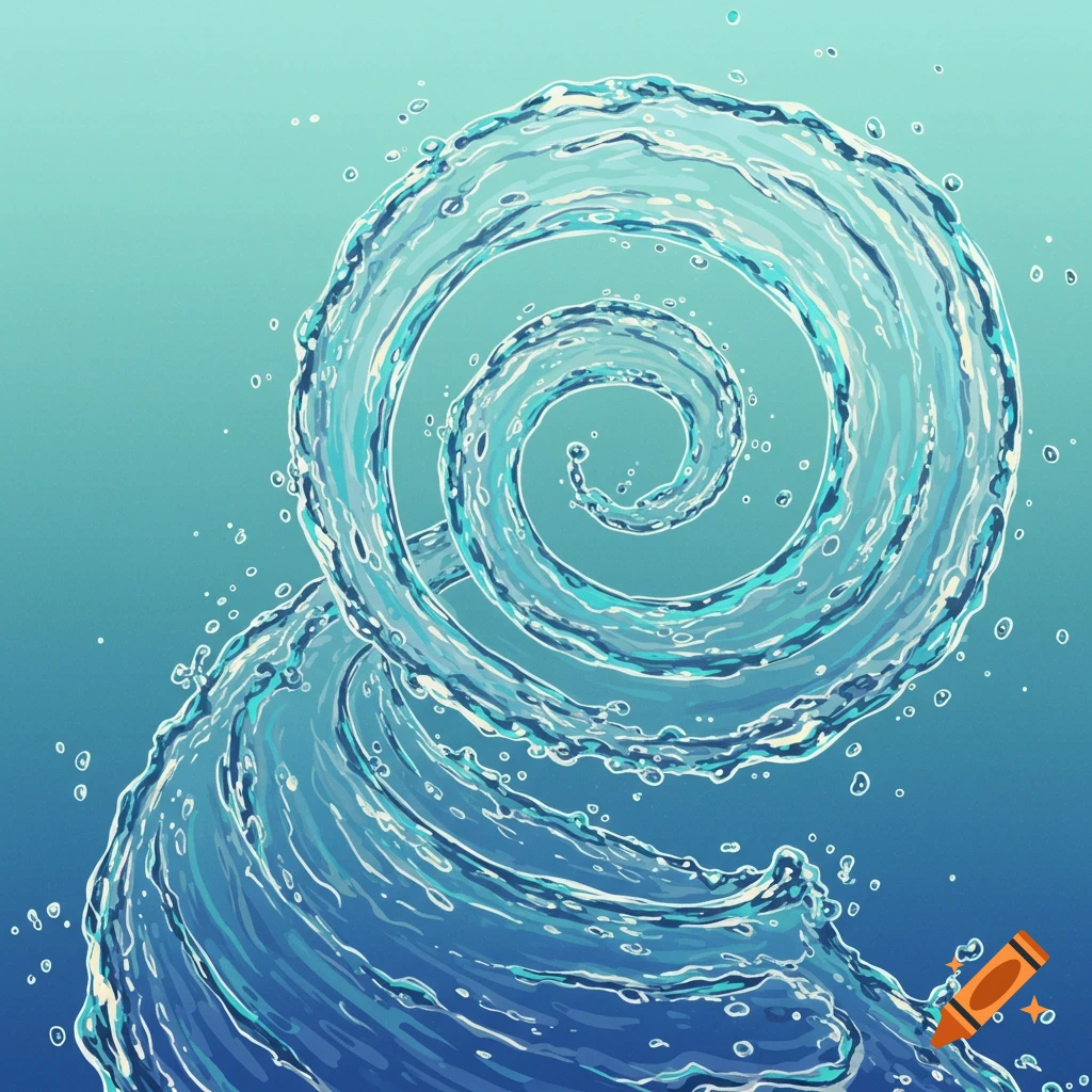water spiraling upward against a blue background