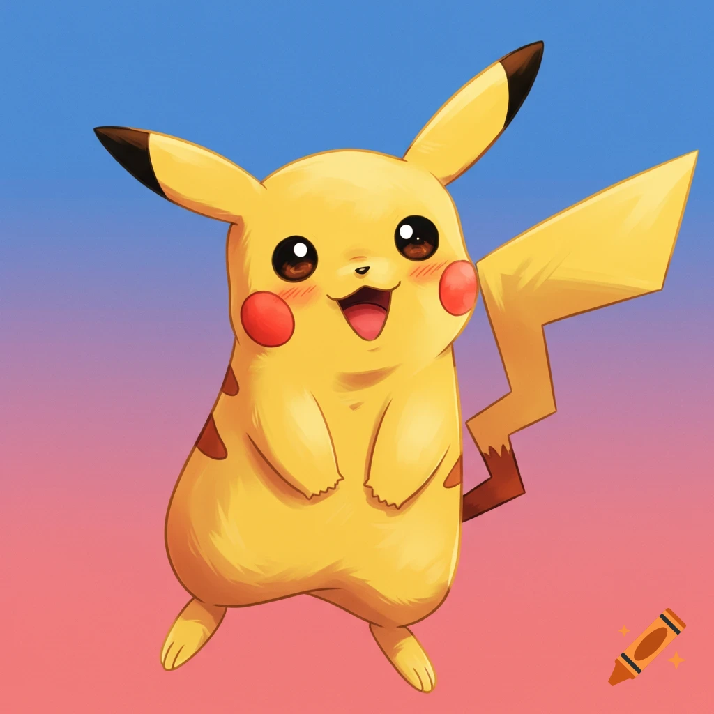 A happy Pikachu against a gradient background.