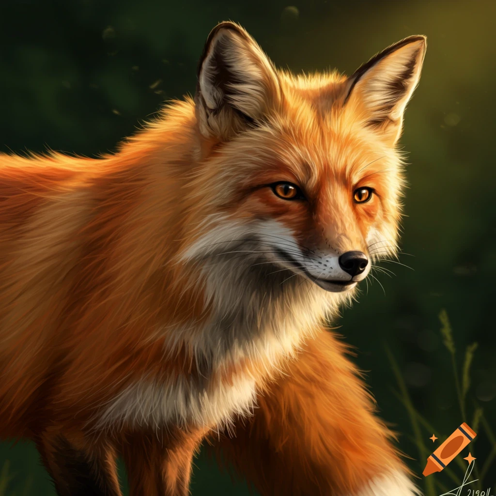 A close-up of a red fox looking forward in a forest setting with dappled sunlight.