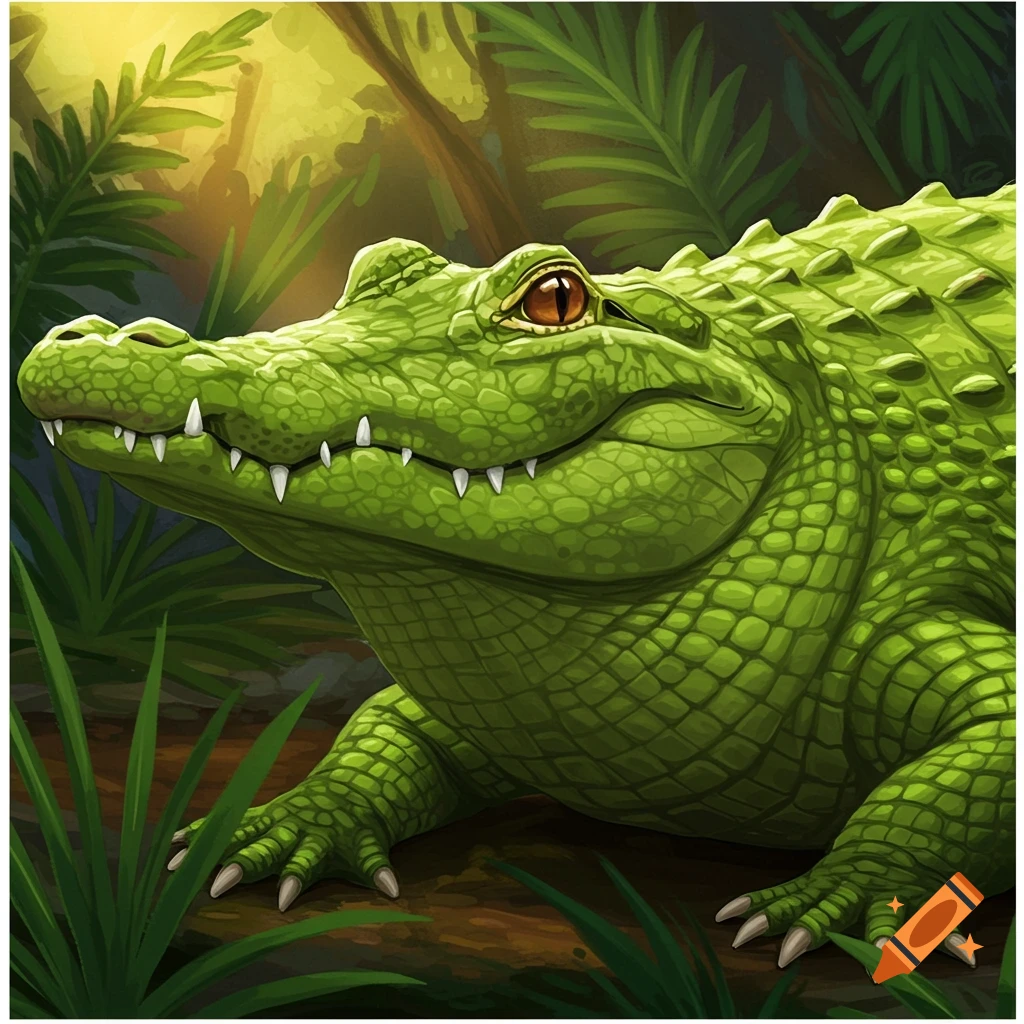A green alligator in a jungle