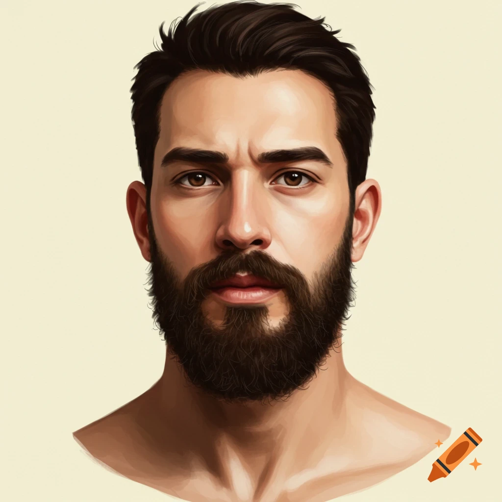 Close-up of a man with a dark beard and dark hair.