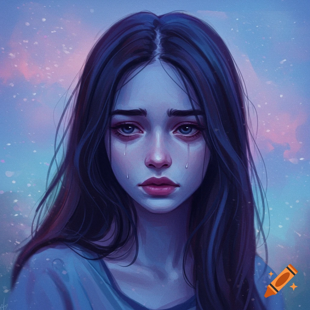 A young woman crying with tears streaming down her face