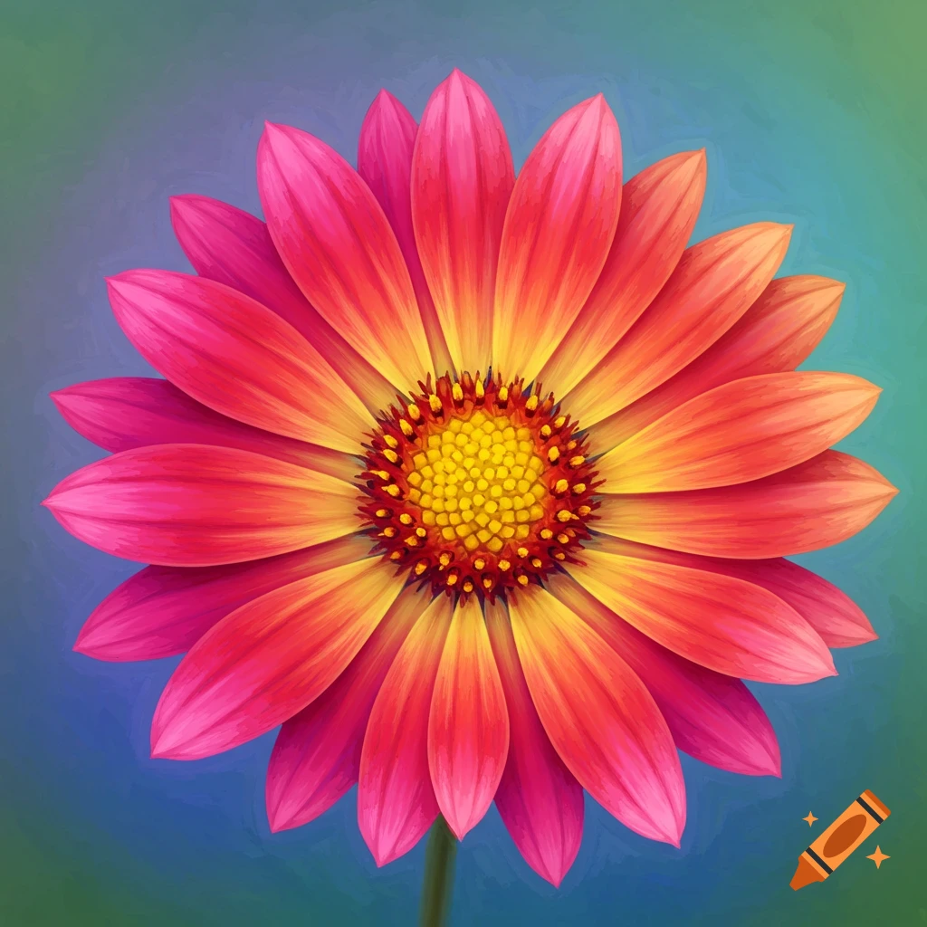 A vibrant pink and yellow flower with a yellow center.