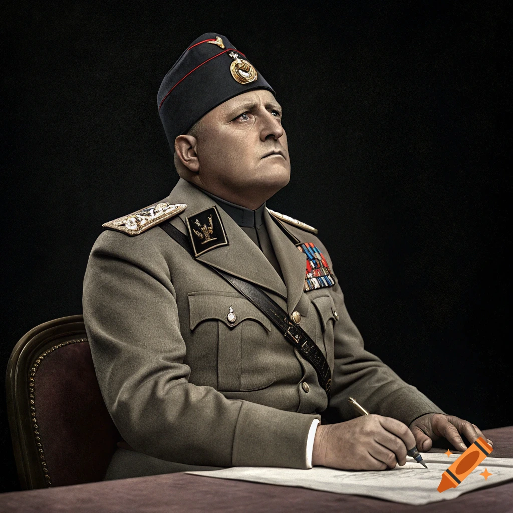 A photorealistic portrait of a man in a military uniform sitting at a desk and writing.