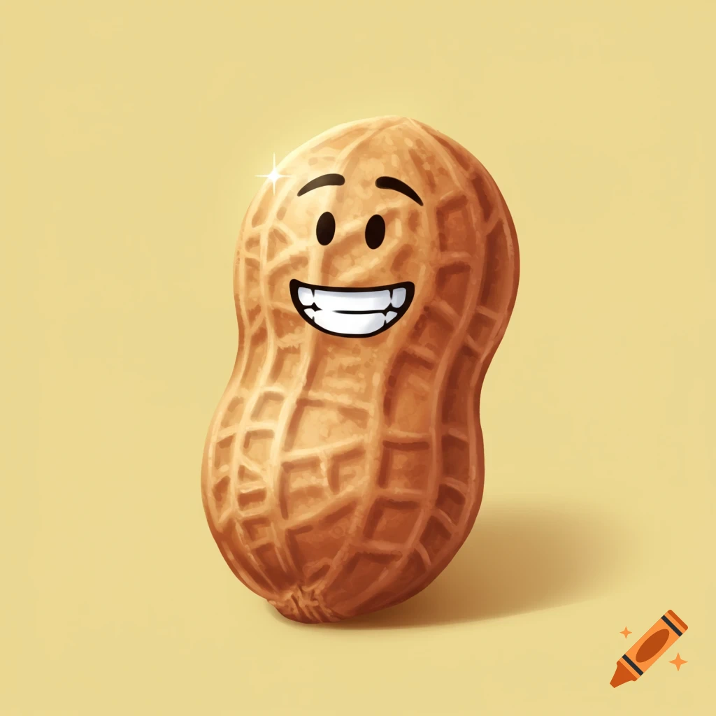 A peanut with a wide smile and eyes.
