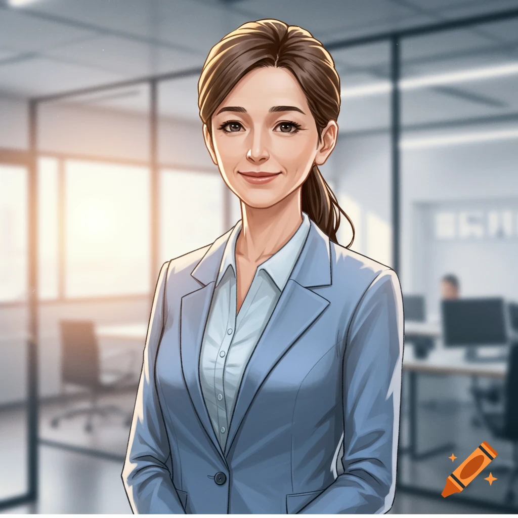 A professional woman is in an office.