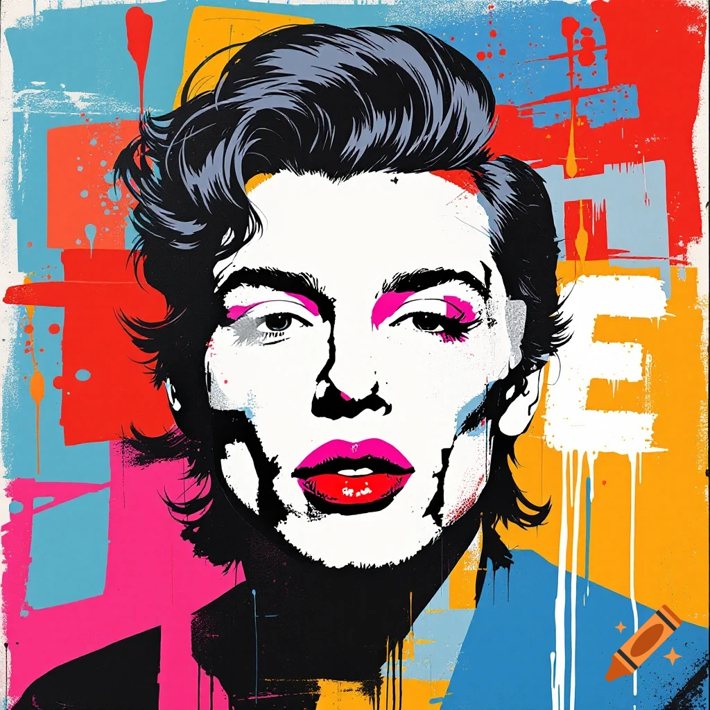 Pop art portrait with colorful abstract background.