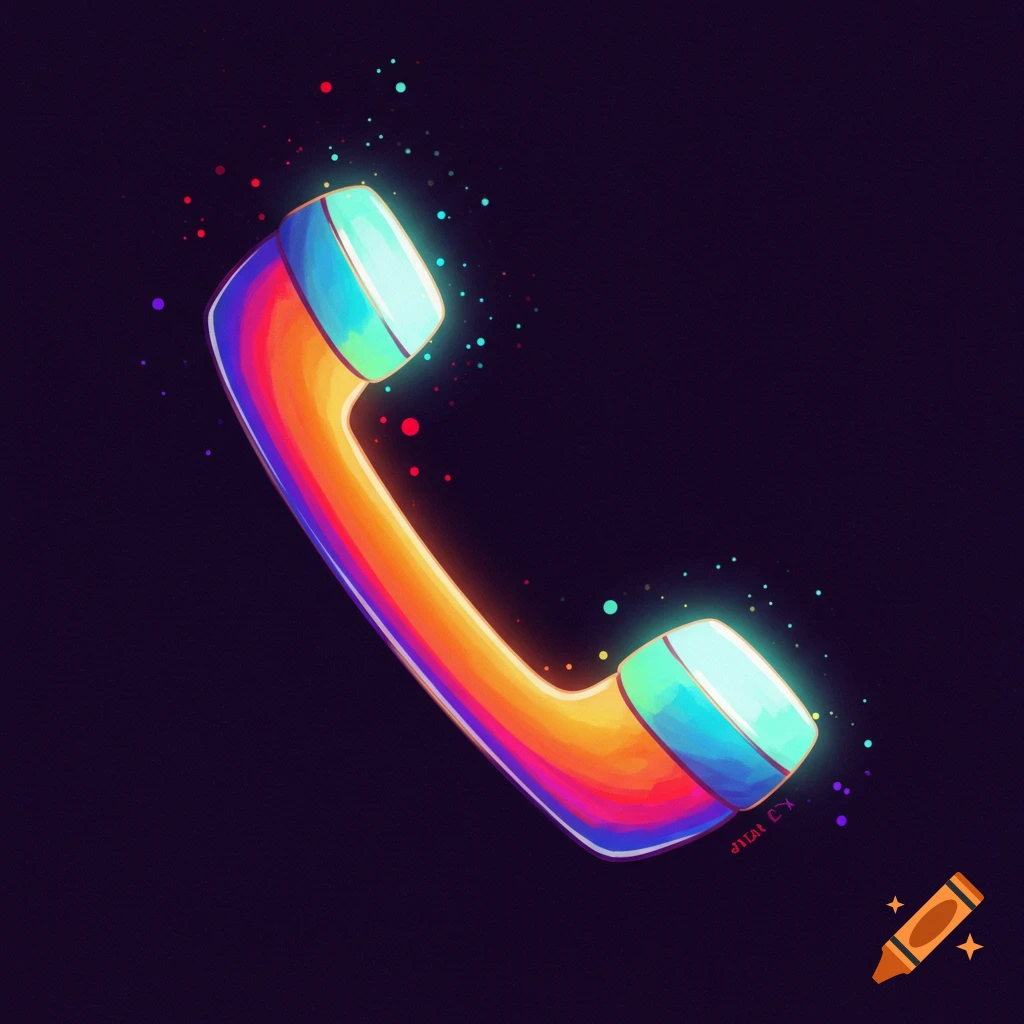 A vibrant rainbow-colored telephone handset glowing against a dark background.