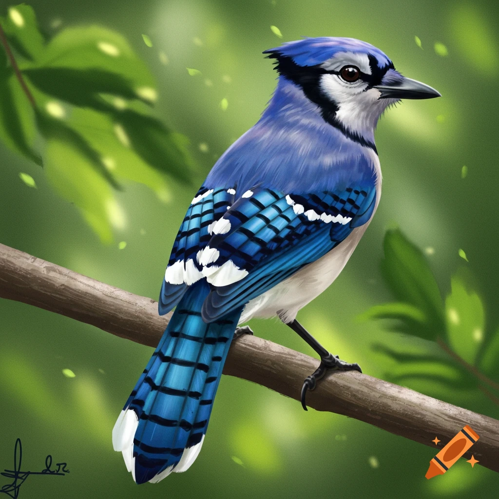 A blue jay perched on a branch.