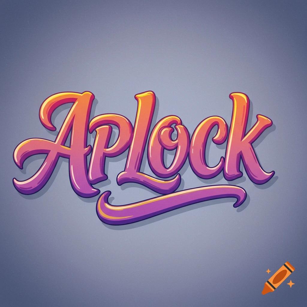 The word APLOCK rendered in vibrant gradient cursive typography.