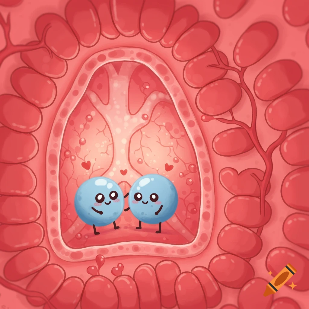 Cute stylized illustration of two oxygen molecules inside a capillary.