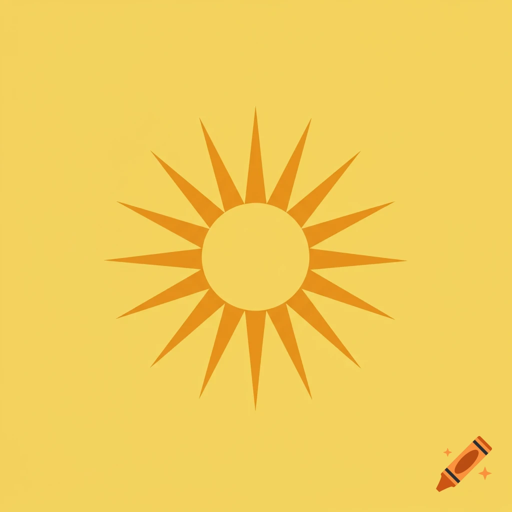 A stylized sun icon with eight rays on a yellow background.
